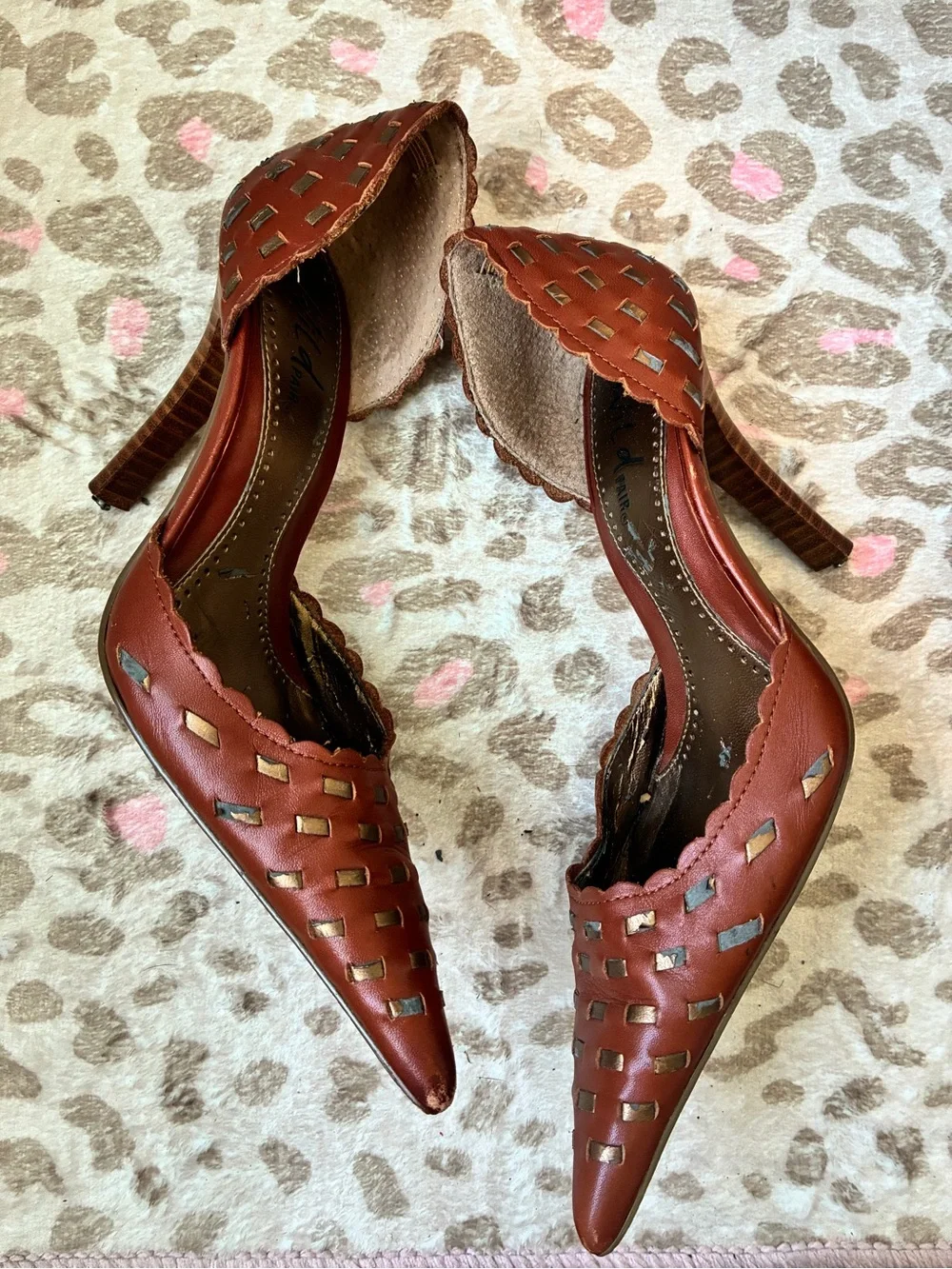 Brown Woven Leather Pointed-Toe Pumps
